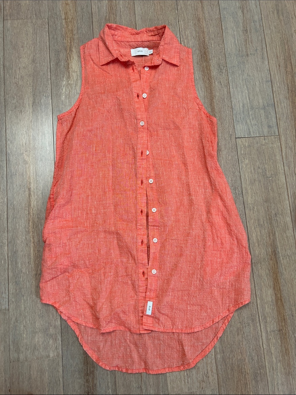 Onia Sleeveless Button-Front Linen blend Tunic top/ dress in Coral size S